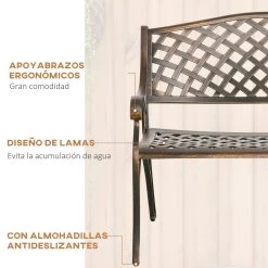 OUTSUNNY Banco De Jardín Aluminio Bronce 103x62x83 Cm -Intemperie Jardín Tienda 14dbd5d6eea19abb