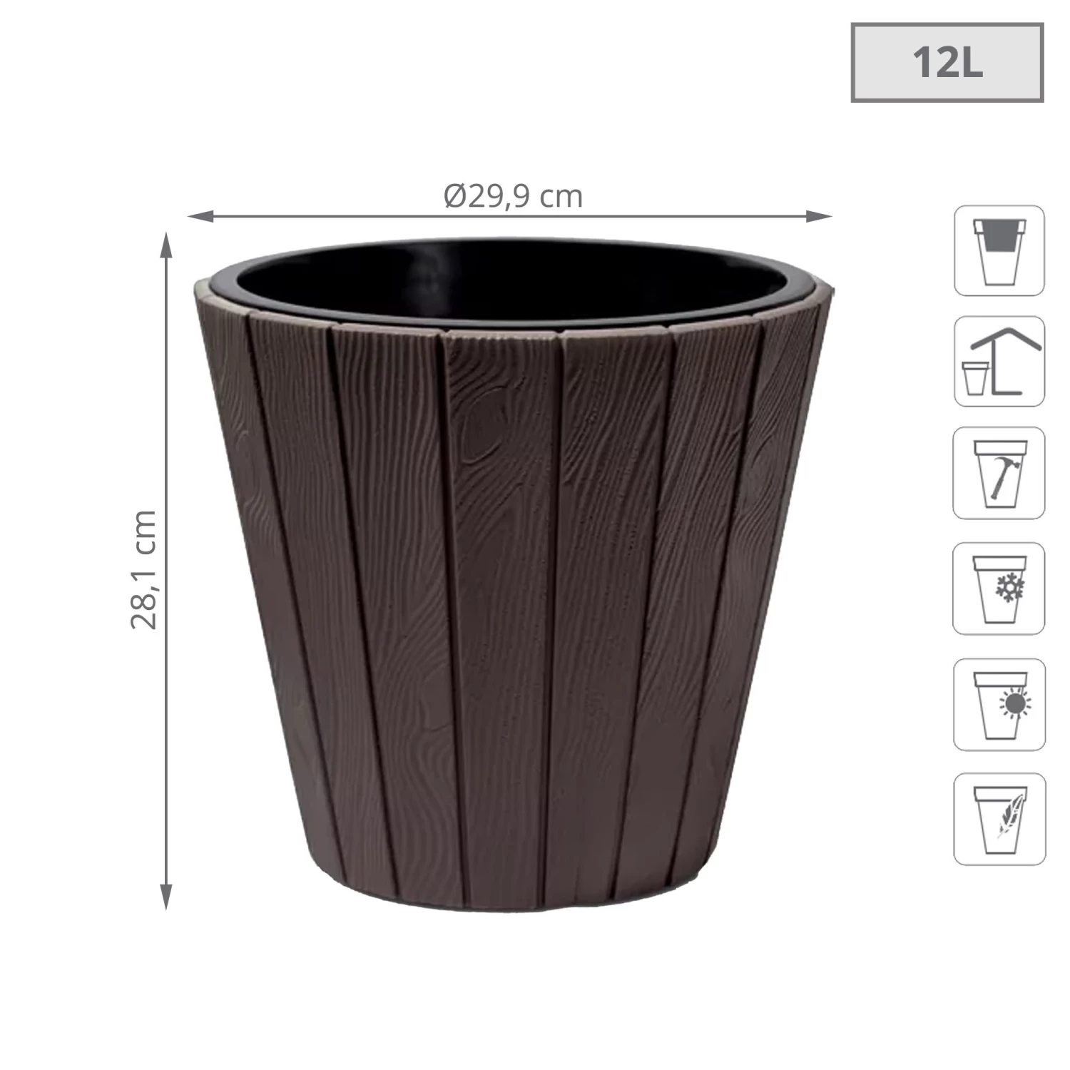 Prosperplast Maceta WOO12L 299x299x281 Marrón 4 Prosperplast Maceta WOO12L 299x299x281 Marrón - Imagen 2