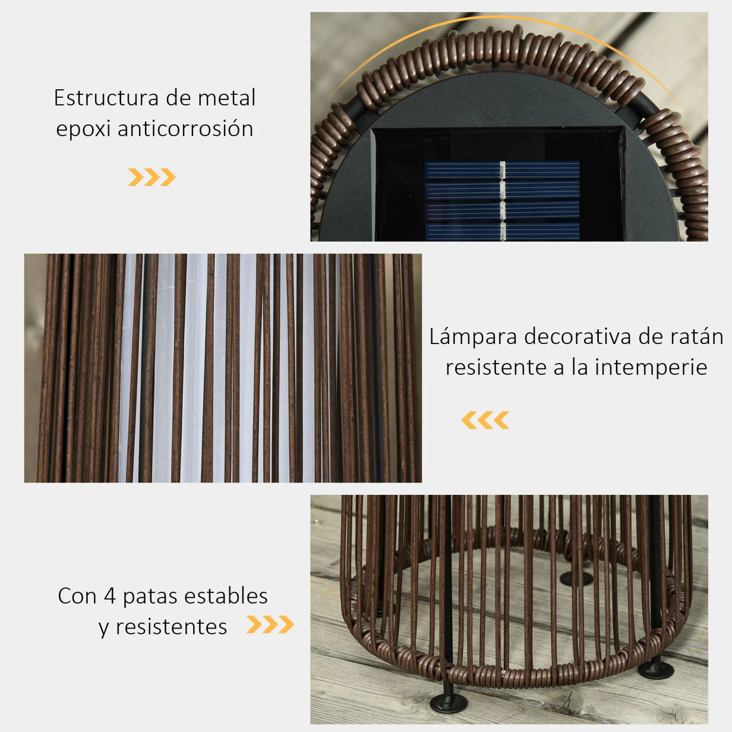 OUTSUNNY Lámpara De Pie Ratán PE, Metal, PP Marrón 21.5x21.5x61cm 8 OUTSUNNY Lámpara De Pie Ratán PE, Metal, PP Marrón 21.5x21.5x61cm - Imagen 6