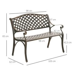 OUTSUNNY Banco De Jardín Aluminio Bronce 103x62x83 Cm -Intemperie Jardín Tienda 34e7c756e417d05a