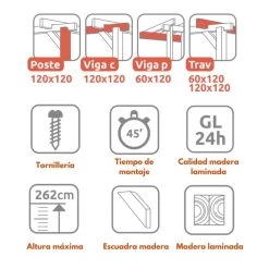 Pérgola Laminada Adosada - BURGOS AD. 500x400cm -Intemperie Jardín Tienda 636ba520165bf5.37236632