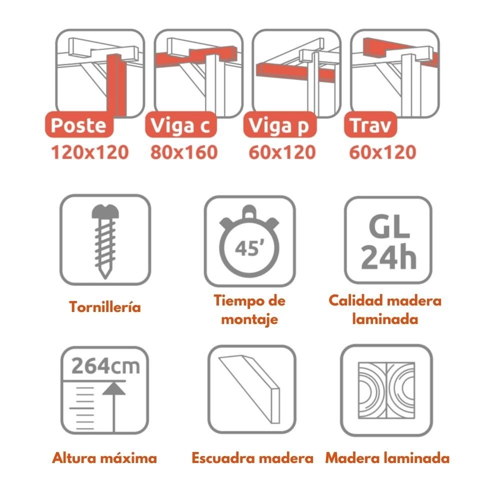 Pérgola Laminada Adosada - PALMA AD. 600x300cm 4 Pérgola Laminada Adosada - PALMA AD. 600x300cm - Imagen 2