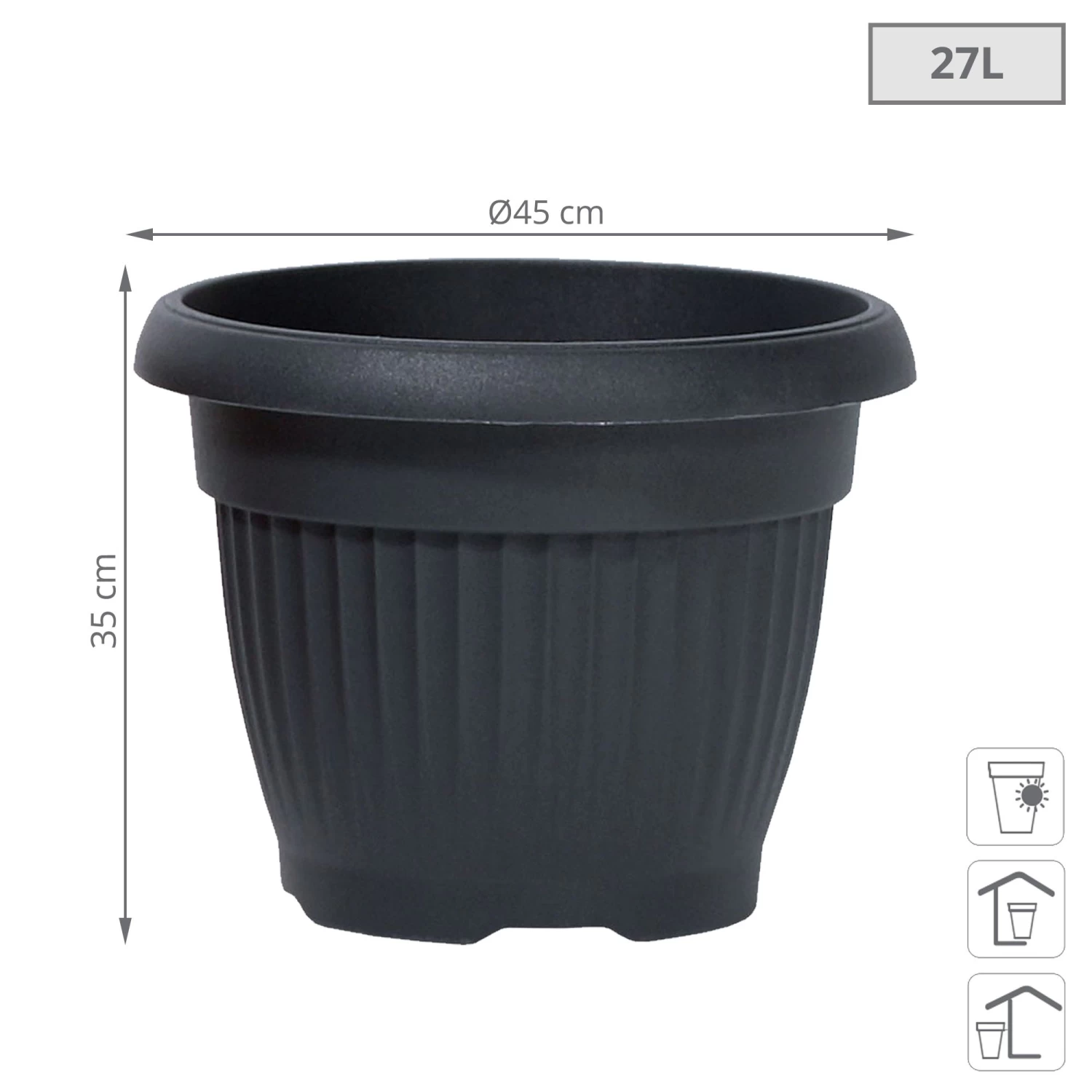 Prosperplast Maceta TERRA 27L., 450x450x350, Color Antracita 5 Prosperplast Maceta TERRA 27L., 450x450x350, Color Antracita - Imagen 3