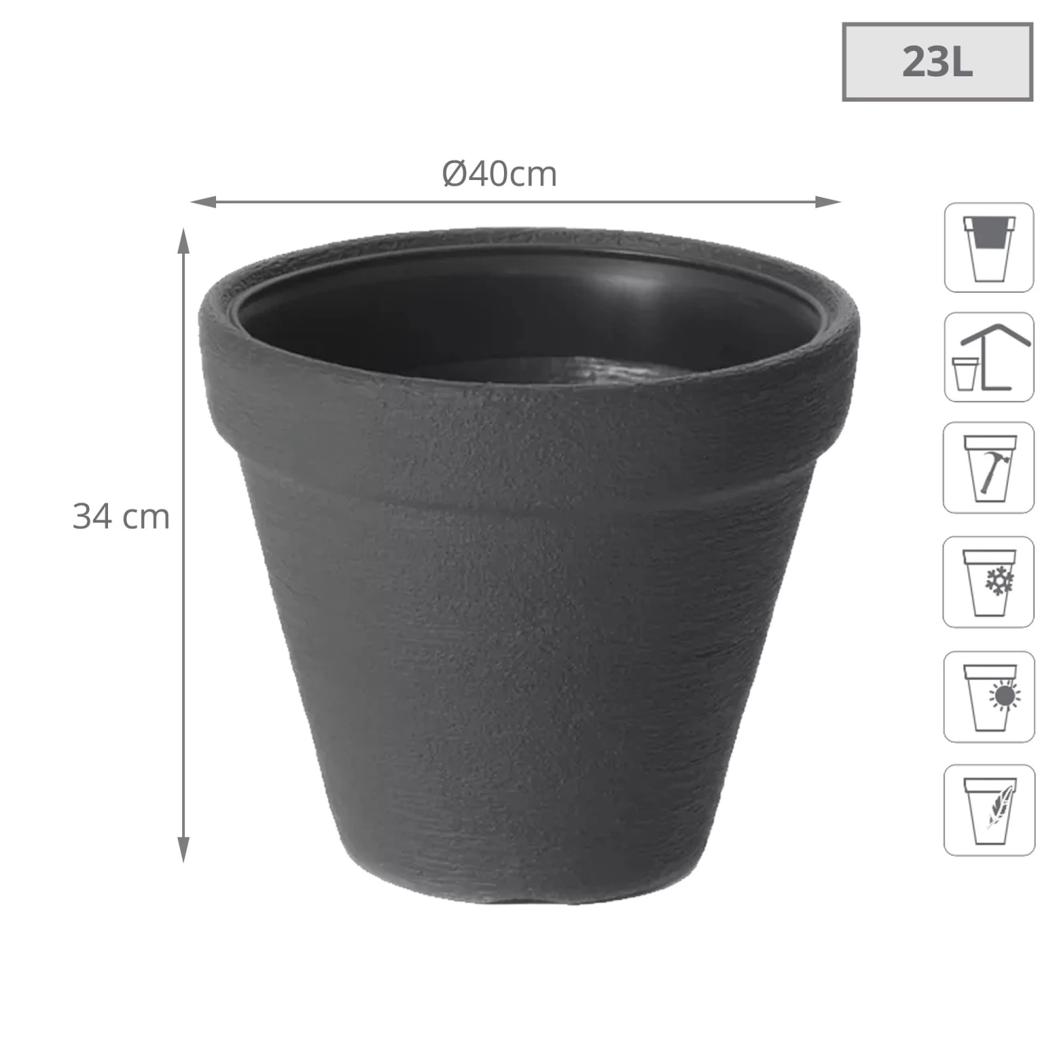 Prosperplast Maceta CLASSIC 23L., 400x400x340, Color Antracita 4 Prosperplast Maceta CLASSIC 23L., 400x400x340, Color Antracita - Imagen 2