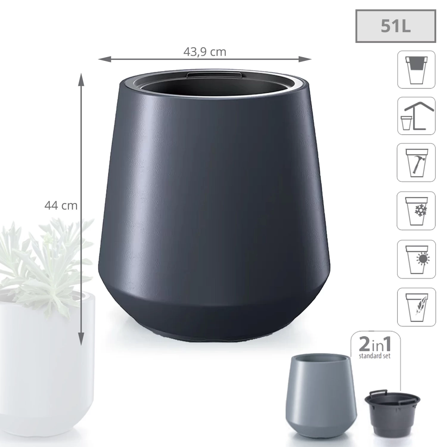 Prosperplast Maceta HEOS 51L., Con Depósito, 439x439x440, Color Antracita 4 Prosperplast Maceta HEOS 51L., Con Depósito, 439x439x440, Color Antracita - Imagen 3