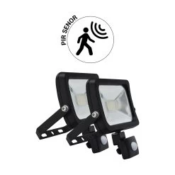 Pack 2X Focos Proyector LED 10W Con Detector De Movimiento PIR Negro IP44