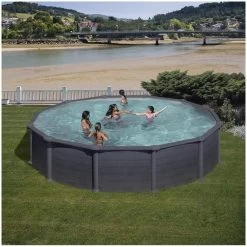 PISCINA GRE REDONDA GRANADA KITPR358GF DESMONTABLE IMITACION GRAFITO GRE