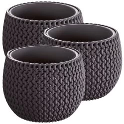 WellHome Pack 3 Macetas Redondas Splofy Bowl 14,4x14,4x11 Cm Antracita