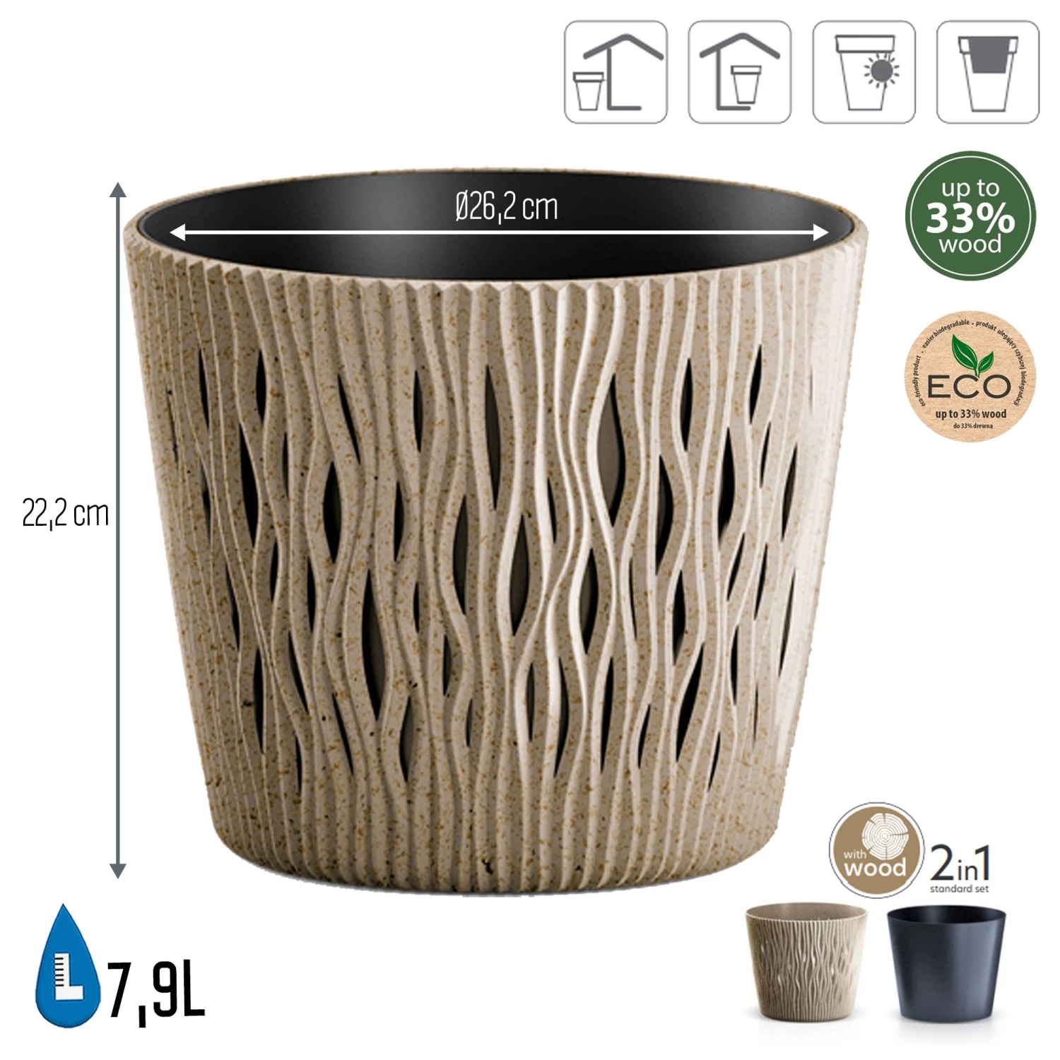 Prosperplast Macetero Ocre,con Depósito SANDY ROUND 26,2x26,2x22,2cm7,9 L 5 Prosperplast Macetero Ocre,con Depósito SANDY ROUND 26,2x26,2x22,2cm7,9 L - Imagen 3