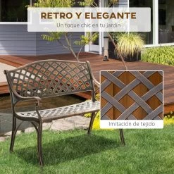 OUTSUNNY Banco De Jardín Aluminio Bronce 103x62x83 Cm -Intemperie Jardín Tienda 9869edb18a30347a