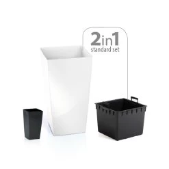 WellHome Pack 3 Macetas Altas Urbi Square Blanco 11,4/19/35 L -Intemperie Jardín Tienda b524bd6b2057715f