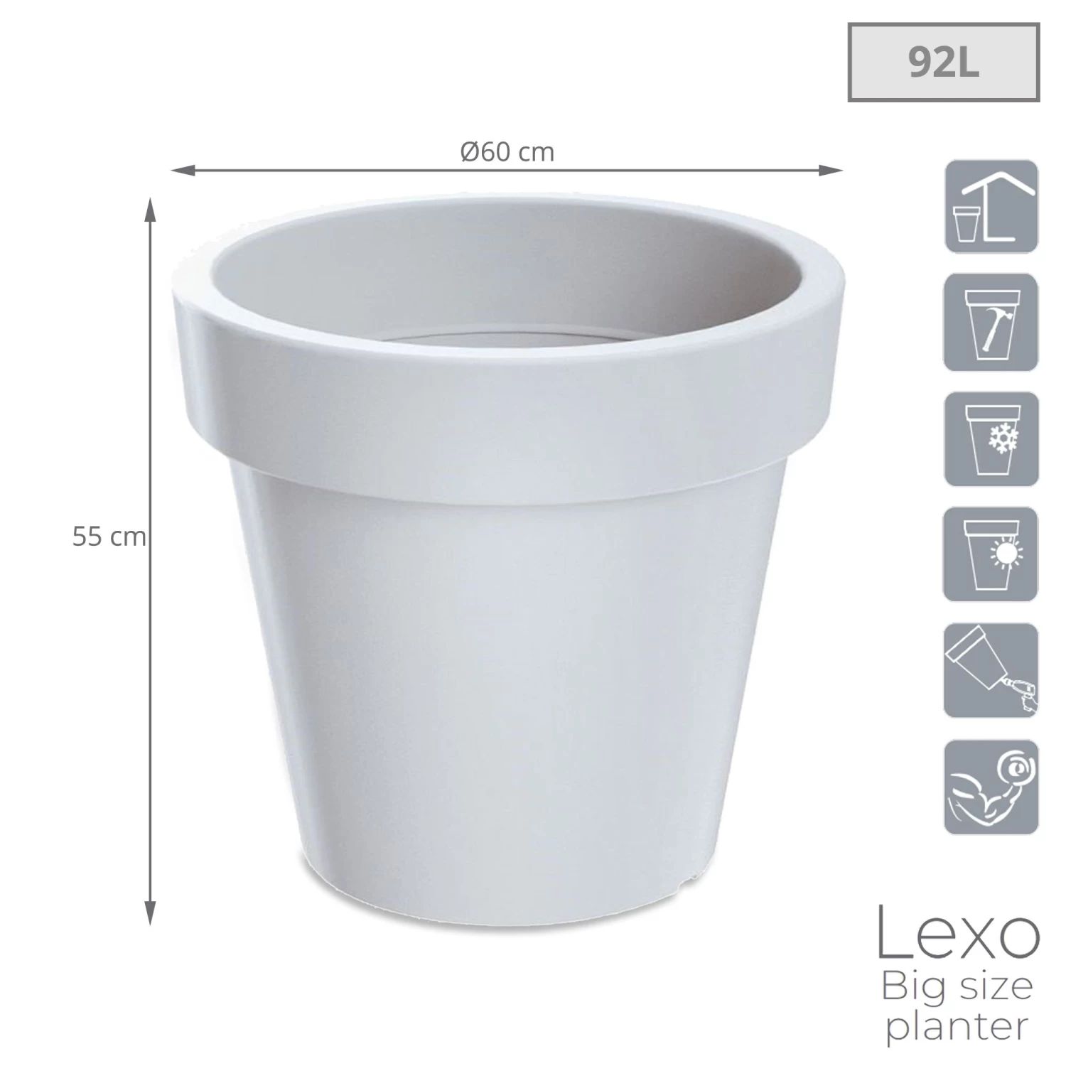 Prosperplast Maceta LEXO ROUND 92L 600x600x550 Blanco 5 Prosperplast Maceta LEXO ROUND 92L 600x600x550 Blanco - Imagen 3